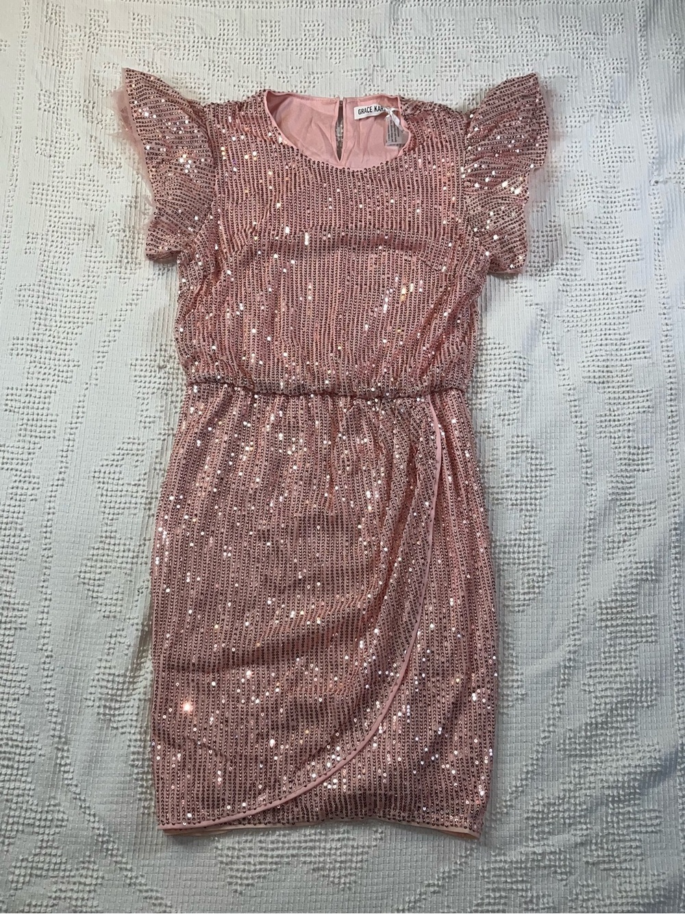 Grace Karin Pink Sequin Flutter-Sleeve Party Dress